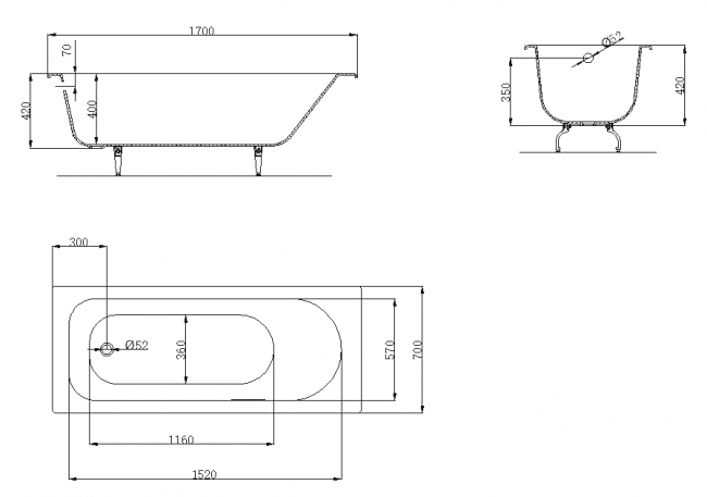 Ванна чугунная OWL Roxen 170*70 OWLIB191102