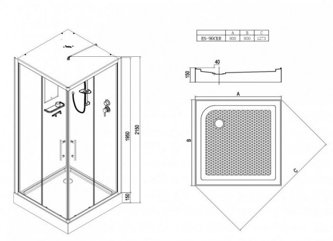 Душевая кабина Esbano ES-90CKR 90*90