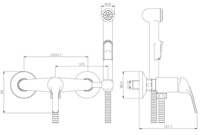 Комплект гигиенического душа Rossinka Y25-52