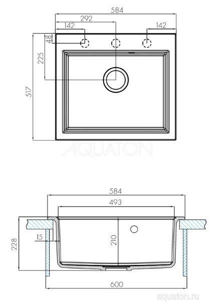 Мойка для кухни Акватон Линеа 58 1A733032LW250 серый шелк