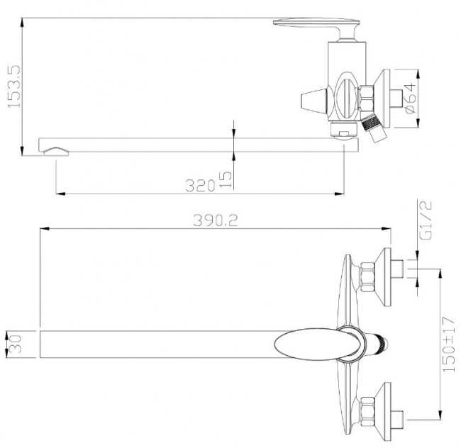 Смеситель Rossinka RS30-32 для ванны универсальный