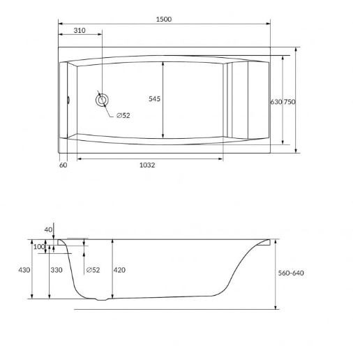 Ванна акриловая Cersanit Virgo 150*75 WP-VIRGO*150