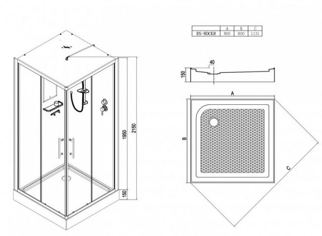 Душевая кабина Esbano EST-80CKR 80*80