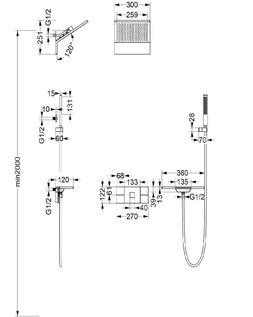 Душевая система Vincea Futura VSFW-2F11TGM термостат встраиваемая вороненая сталь