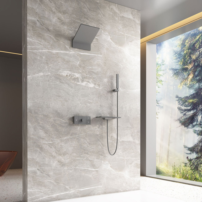 Душевая система Vincea Futura VSFW-2F11TGM термостат встраиваемая вороненая сталь