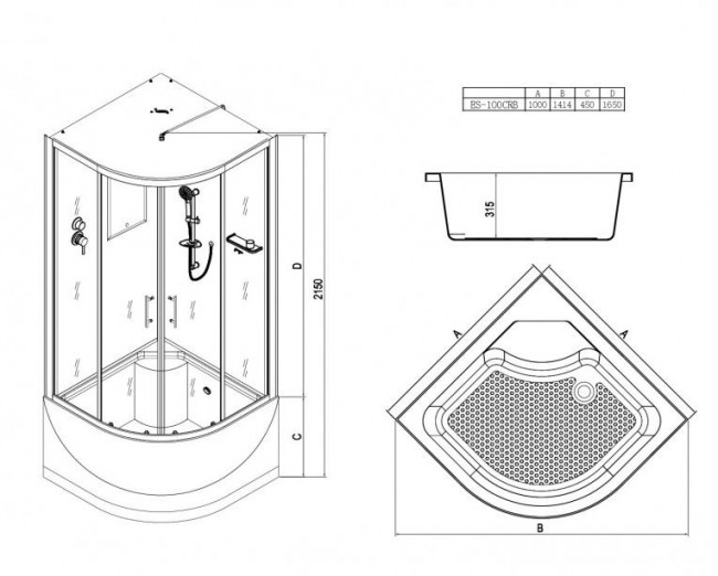 Душевая кабина Esbano ES-100CRB 100*100