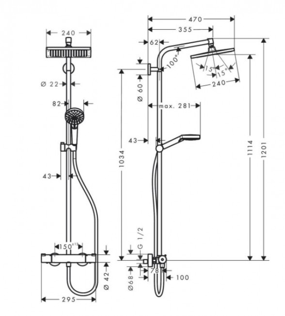Душевая система Hansgrohe Crometta E Showerpipe 240 1jet 27271000 с термостатом