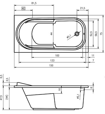 Ванна акриловая Riho Columbia 150*75 B002001005