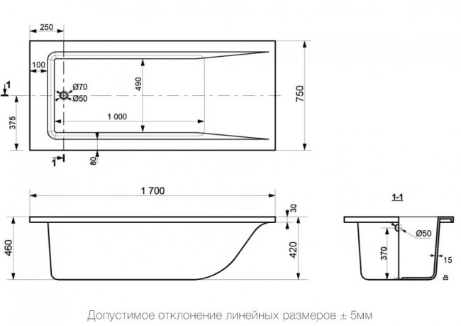 Ванна из литьевого мрамора Delice Diapason 170*75 DLR330006