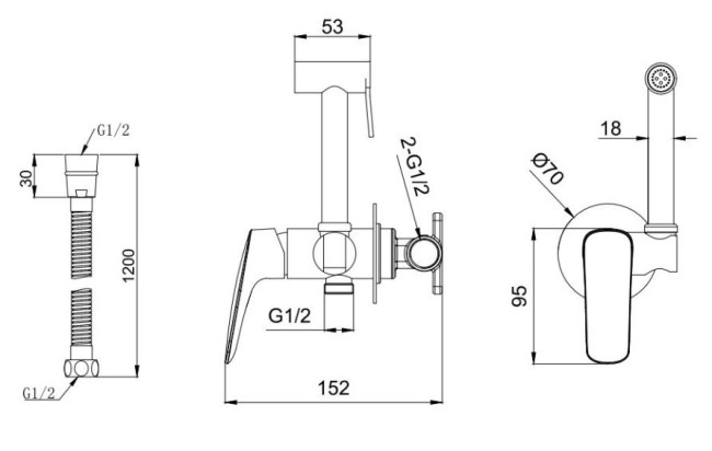 Комплект гигиенического душа Aquatek Вега AQ1019CR хром