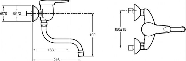 Смеситель Jacob Delafon Kandel E659RU-CP для кухни настенный