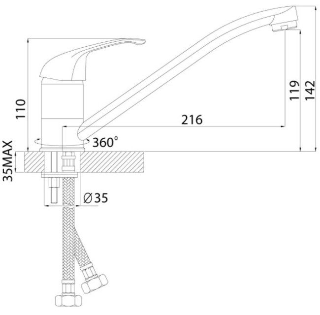 Смеситель Rossinka A35-21U для кухни