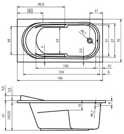 Ванна акриловая Riho Columbia 140*70 B004001005