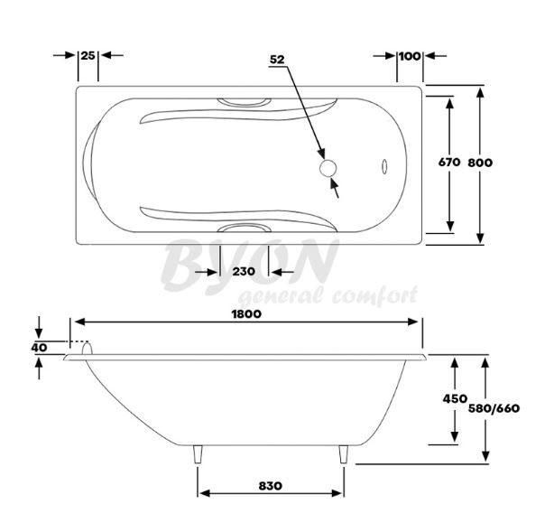 Ванна чугунная Byon Christa 180*80 с ручками