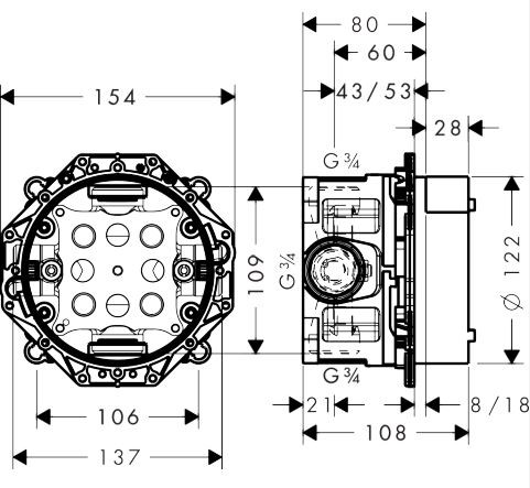 Скрытая часть Hansgrohe iBox universal 01850180 с запорным клапаном