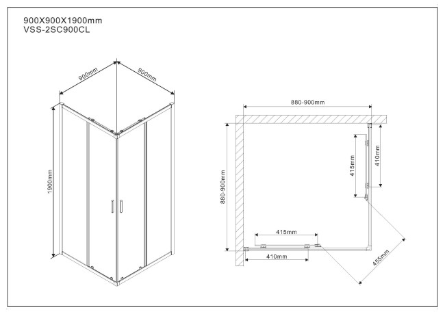 Душевой уголок Vincea Scala 90*90 VSS-2SC900CL прозрачное