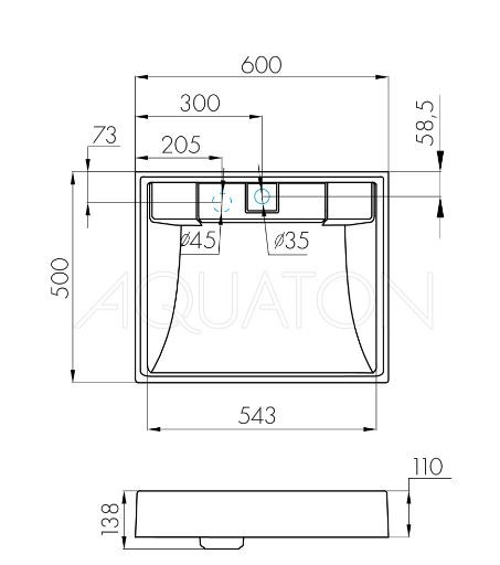 Раковина Акватон Рейн 60 графит 1A72103KRW210 для установки над стиральной машиной