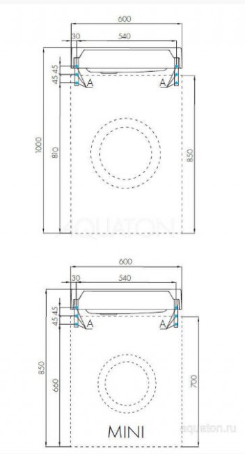 Раковина Акватон Рейн 60 графит 1A72103KRW210 для установки над стиральной машиной
