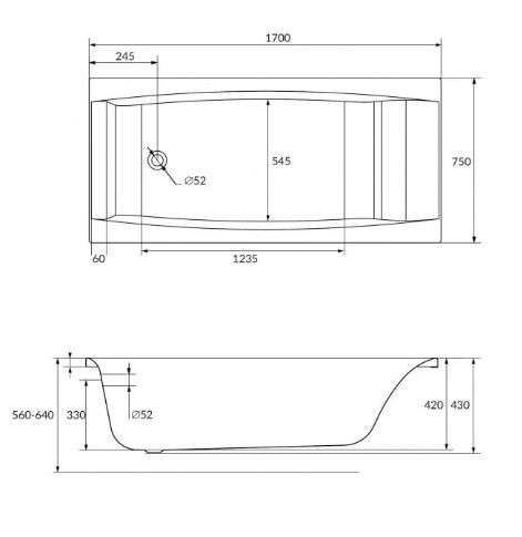 Комплект ванна Cersanit Virgo 170*75 с ножками и сливом-переливом
