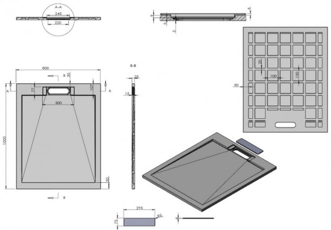Поддон из искусственного камня Esbano ESP-LX108B 100*80 черный матовый