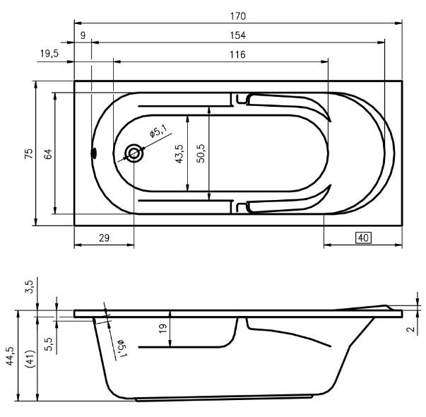 Ванна акриловая Riho Future 170*75 B073001005