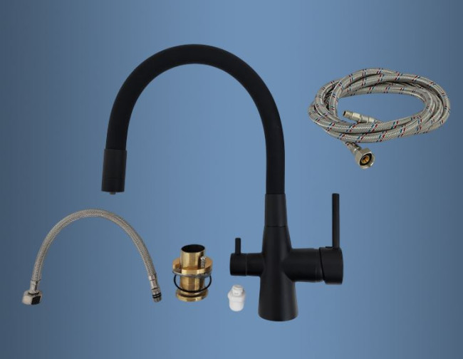 Смеситель Maretti Project Black PB31RGF71 для кухни с подключением к фильтру черный матовый