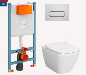 Комплект инсталляции VitrA 9856B003-7207 с безободковым унитазом VitrA Integra Square кнопка хром глянец