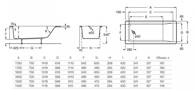 Ванна акриловая Roca Easy 170*70 ZRU9302905