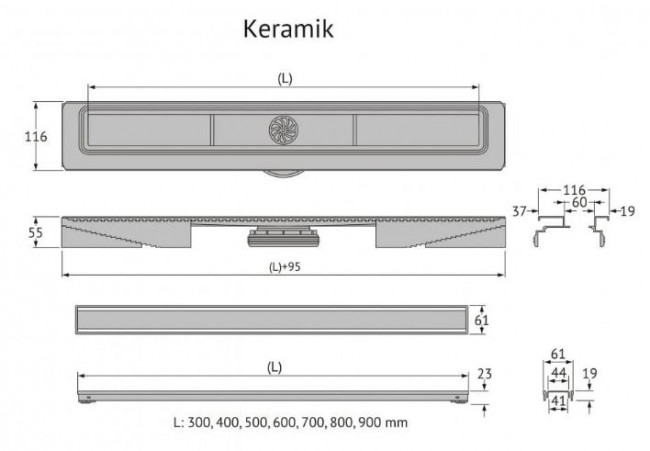 Душевой лоток Berges В1 Keramik 300 090114 матовый хром