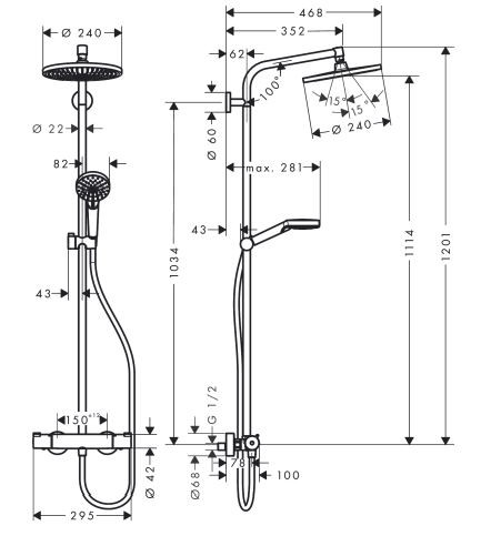 Душевая система Hansgrohe Crometta S Showerpipe 240 1jet 27267000 с термостатом