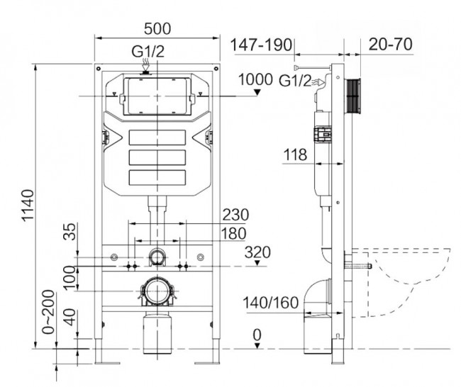 Система инсталляции Ceramica Nova Envision CN1002B с кнопкой Flat черная матовая