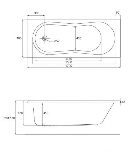 Ванна акриловая Cersanit Nike 170*70 WP-NIKE*170