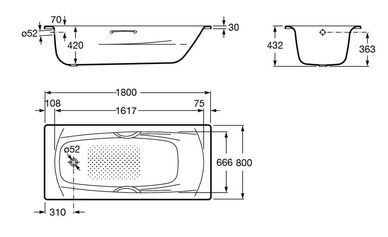 Ванна стальная Roca Swing Plus 180*80 236655000 с ручками