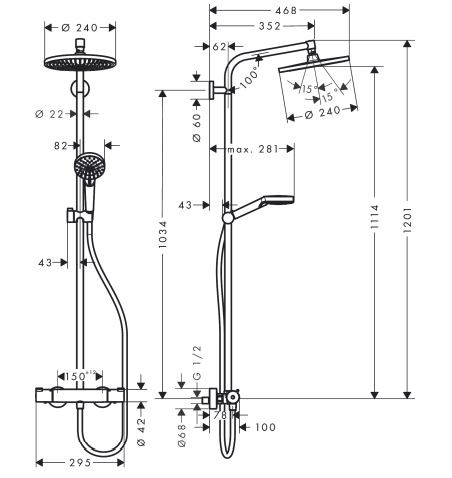 Душевая система Hansgrohe Crometta S Showerpipe 240 1jet EcoSmart 27268000 с термостатом