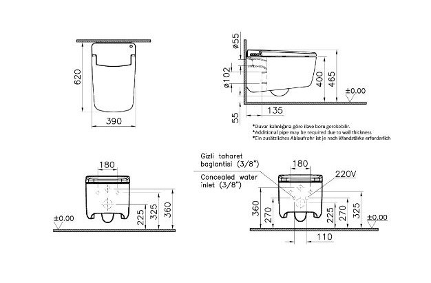 Интеллектуальный подвесной унитаз VitrA V-Care Prime 7231B403-6216