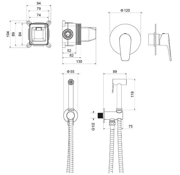 Комплект гигиенического душа Aquatek Бетта AQ1119MB черный матовый