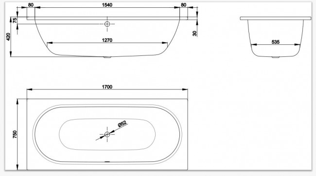 Ванна стальная Bette BetteStarlet 170*75 1380-000