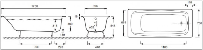 Чугунная ванна Jacob Delafon Diapason E2937-S-00 170*75