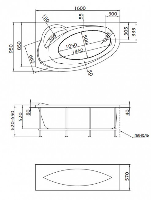 Ванна акриловая Marka One Julianna 160*95 правая 01дж1695п