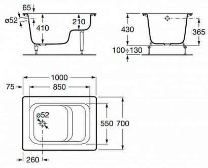 Ванна чугунная Roca Continental Banaseo 100*70 213000001 сидячая без антискольжения