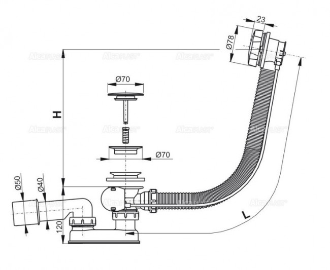 Слив-перелив AlcaPlast A55KM-80 полуавтомат