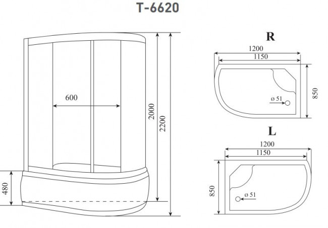 Душевая кабина Timo Standart T-6620 Silver R 120*85 правая