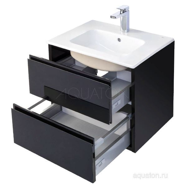 Тумба под раковину Акватон Римини 60 1A226601RN950 NEW черный глянец
