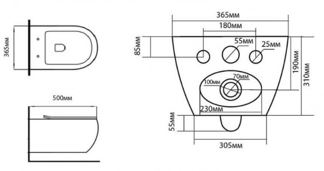 Унитаз подвесной Black&White Universe W-727 безободковый с сиденьем микролифт