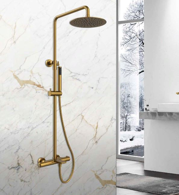 Душевая система Vincea Vogue VSFS-1V1TBG с термостатом брашированное золото