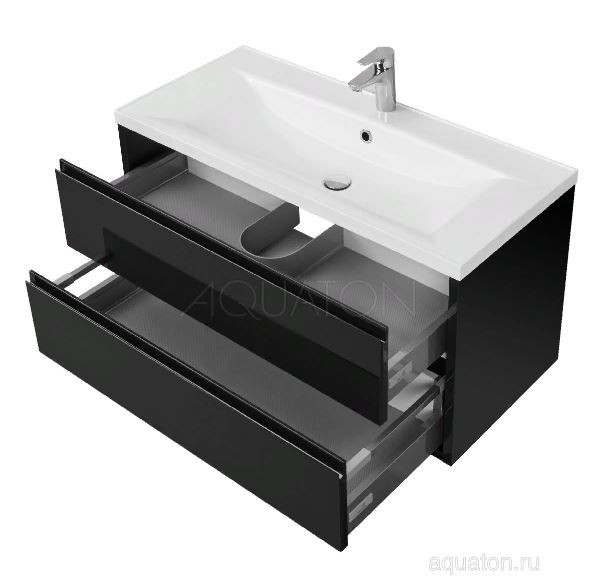 Тумба под раковину Акватон Римини 80 1A226701RN950 NEW черный глянец