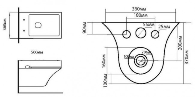 Унитаз подвесной Black&White Universe W-720 безободковый с сиденьем микролифт