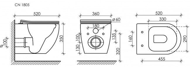 Унитаз подвесной Ceramica Nova Mia Rimless CN1805 безободковый с микролифтом