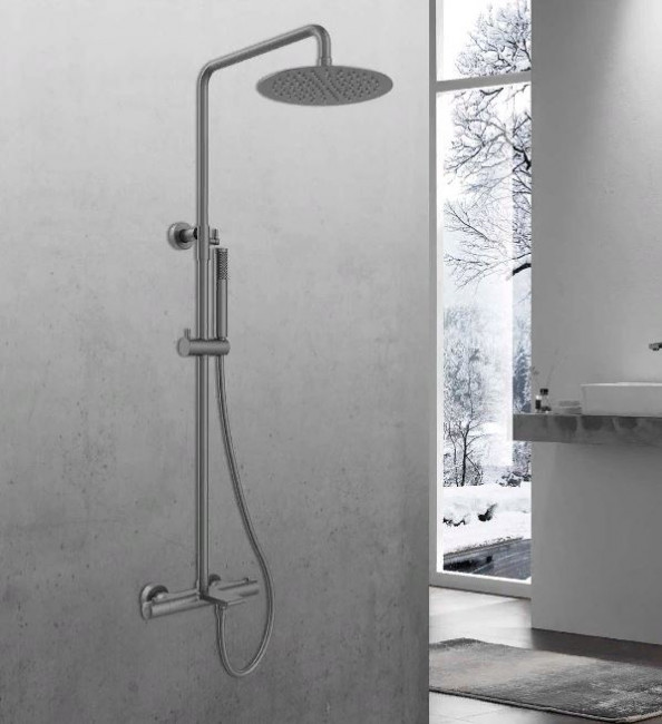 Душевая система Vincea Vogue VSFS-1V1TGM с термостатом вороненая сталь