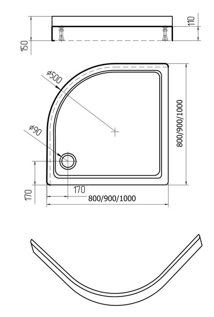 Поддон акриловый Aquatek DPA-0000002 100*100 1/4 R50 с экраном